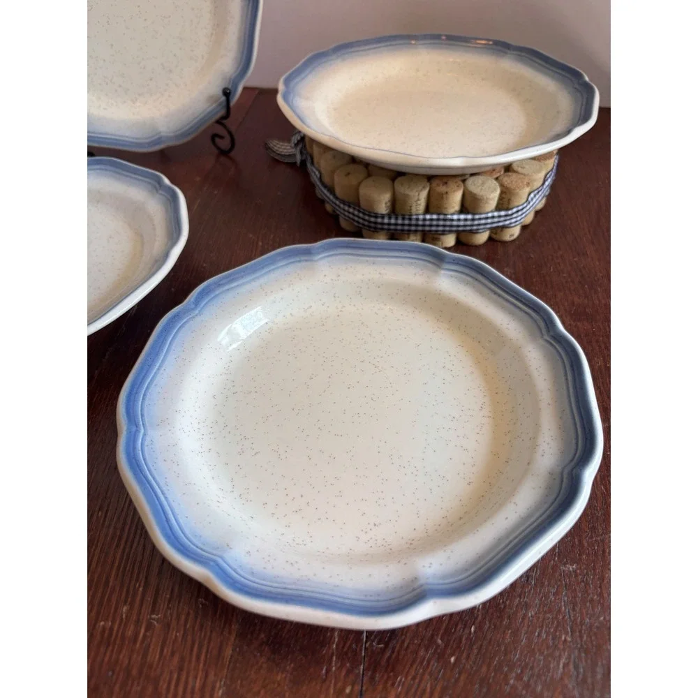 Mikasa Country Club CA500 Blue Scalloped Speckled Salad Plates Set of 4 Japan